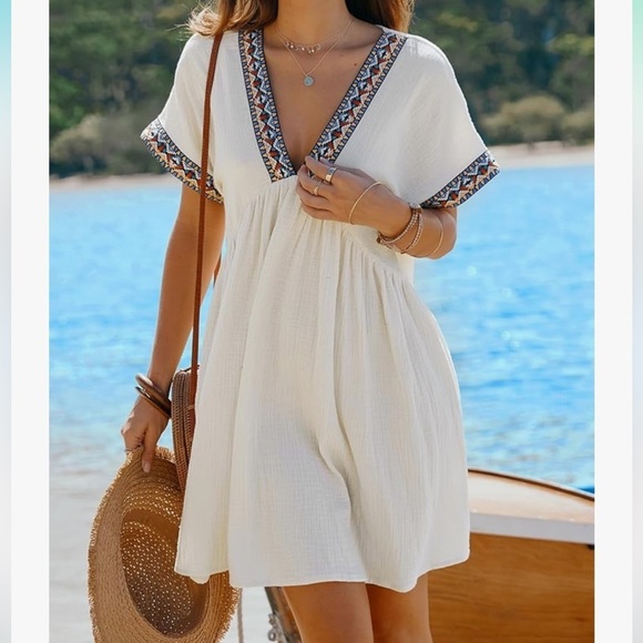 CUPSHE Plunge V Beach Cover Up Maternity DressMini Casual Summer Dress new - Picture 2 of 8